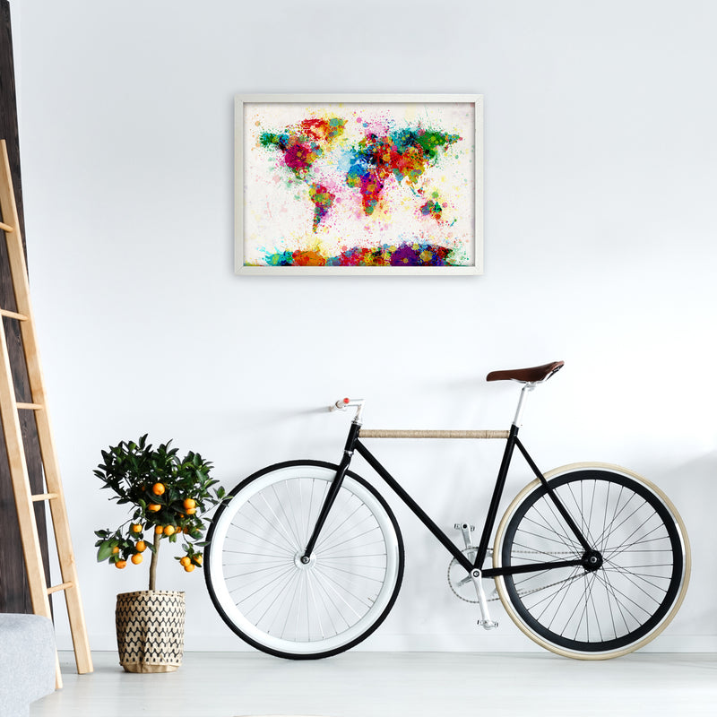 World Map Paint Splashes Art Print by Michael Tompsett A2 Oak Frame