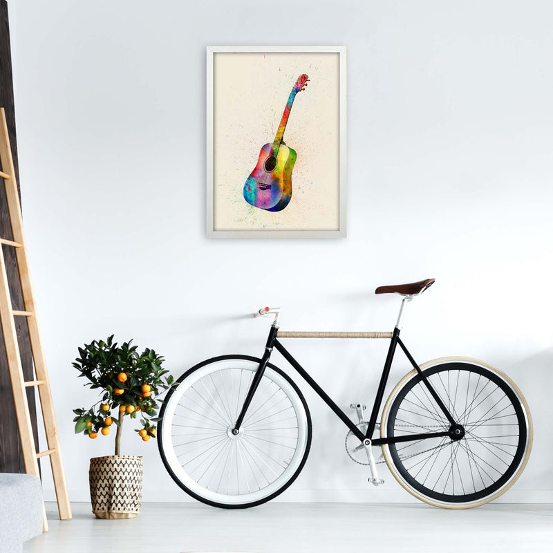 Acoustic Guitar Watercolour Multi-Colour  by Michael Tompsett A2 Oak Frame