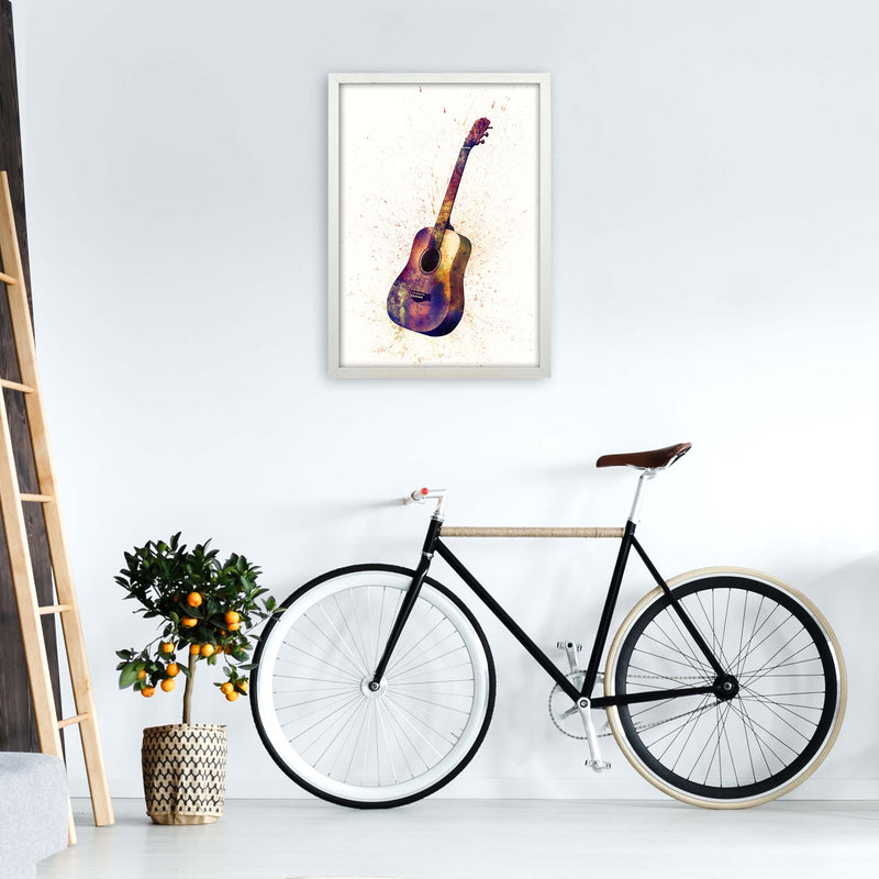 Acoustic Guitar Watercolour  by Michael Tompsett A2 Oak Frame