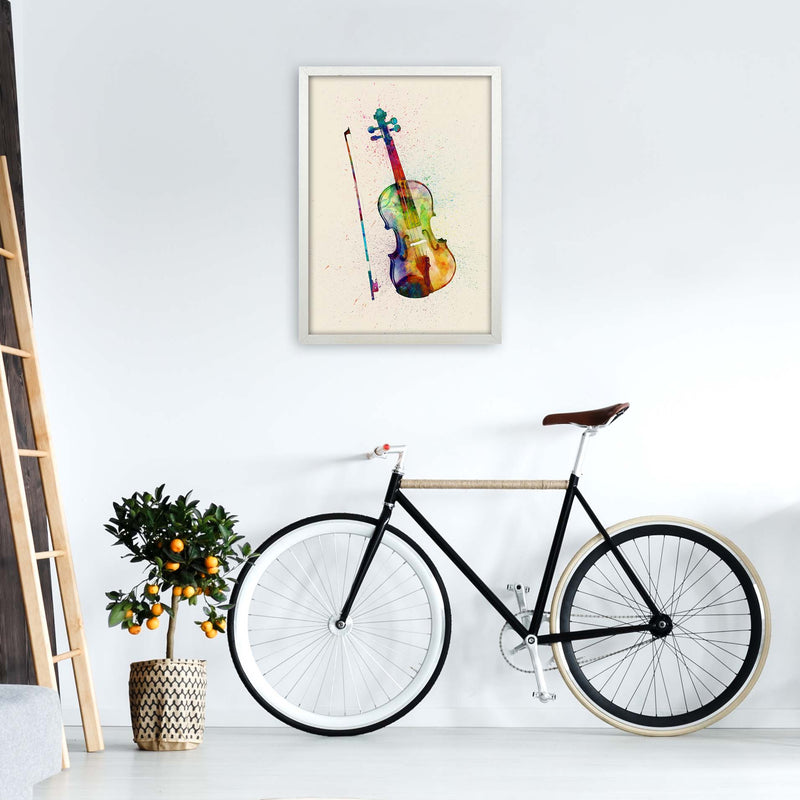 Violin Watercolour Multi-Colour Print by Michael Tompsett A2 Oak Frame