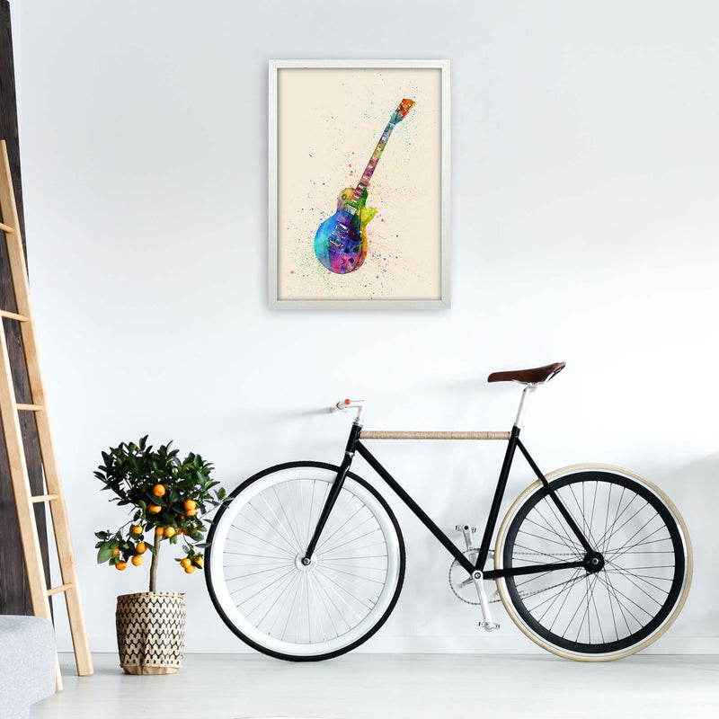 Electric Guitar Watercolour Ii Multi-Colour Print by Michael Tompsett A2 Oak Frame