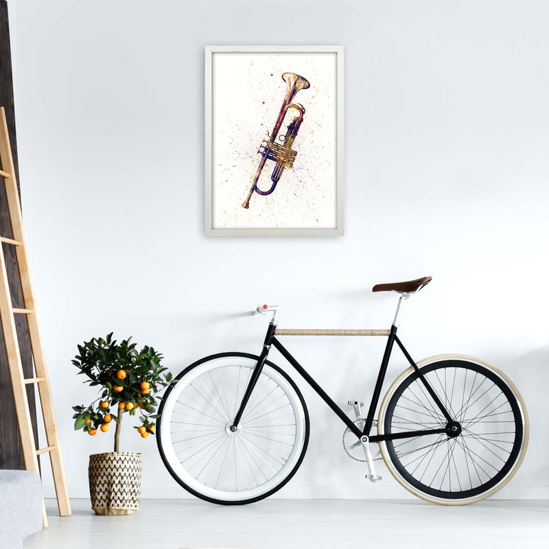 Trumpet Watercolour Music Art Print by Michael Tompsett A2 Oak Frame
