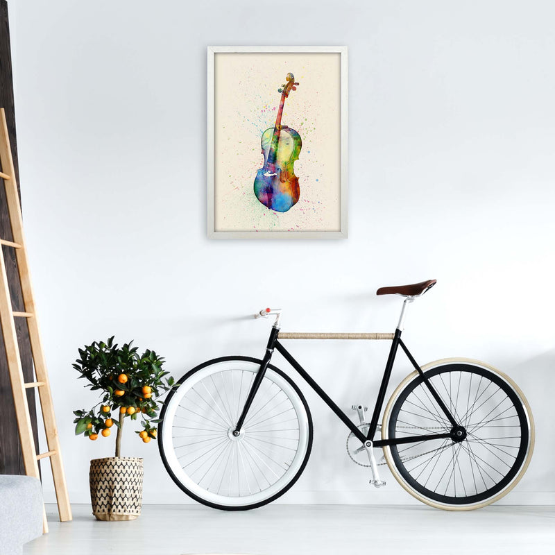 Cello Watercolour Multi-Colour Art Print by Michael Tompsett A2 Oak Frame