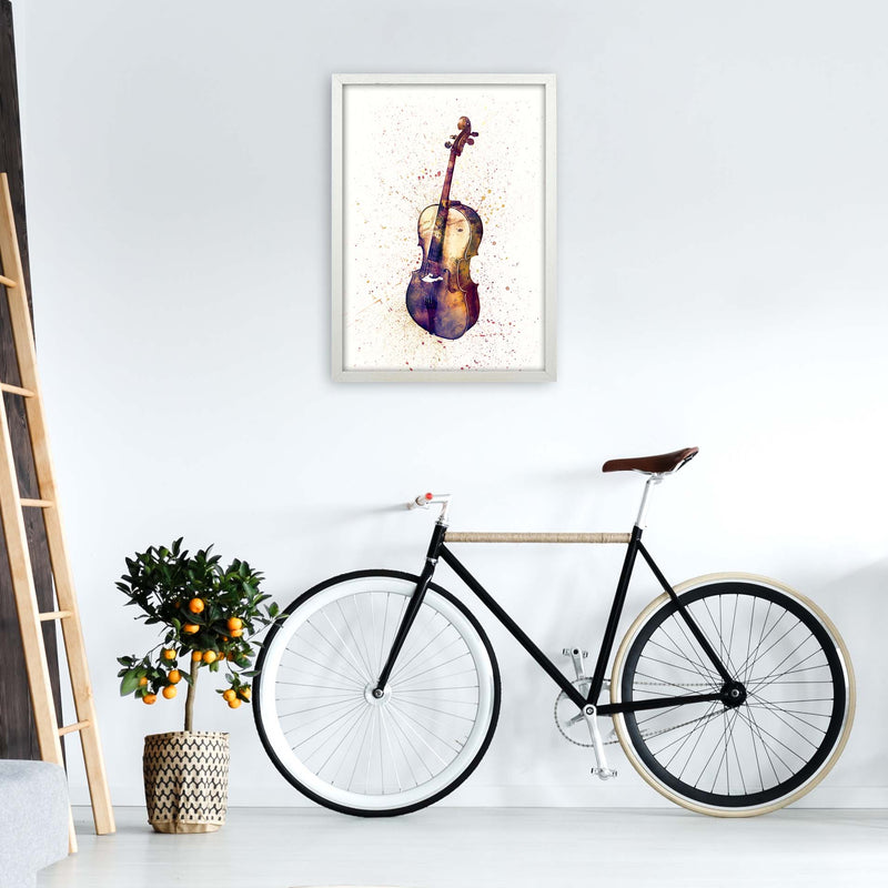 Cello Watercolour Music Art Print by Michael Tompsett A2 Oak Frame