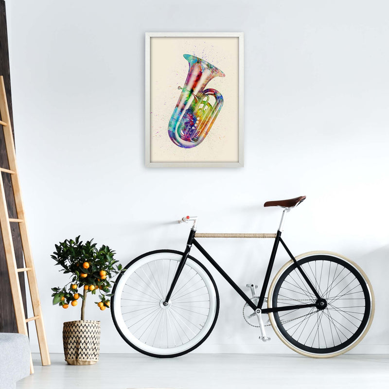 Tuba Watercolour Multi-Colour Art Print by Michael Tompsett A2 Oak Frame