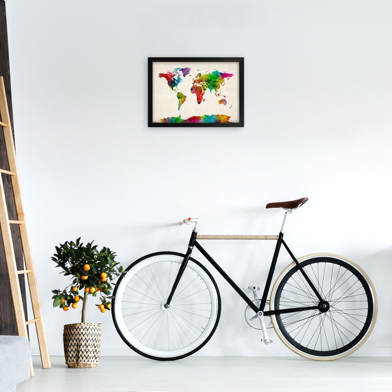 World Map Watercolour with Borders Print by Michael Tompsett A3 White Frame