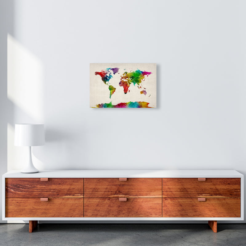 World Map Watercolour with Borders Print by Michael Tompsett A3 Canvas