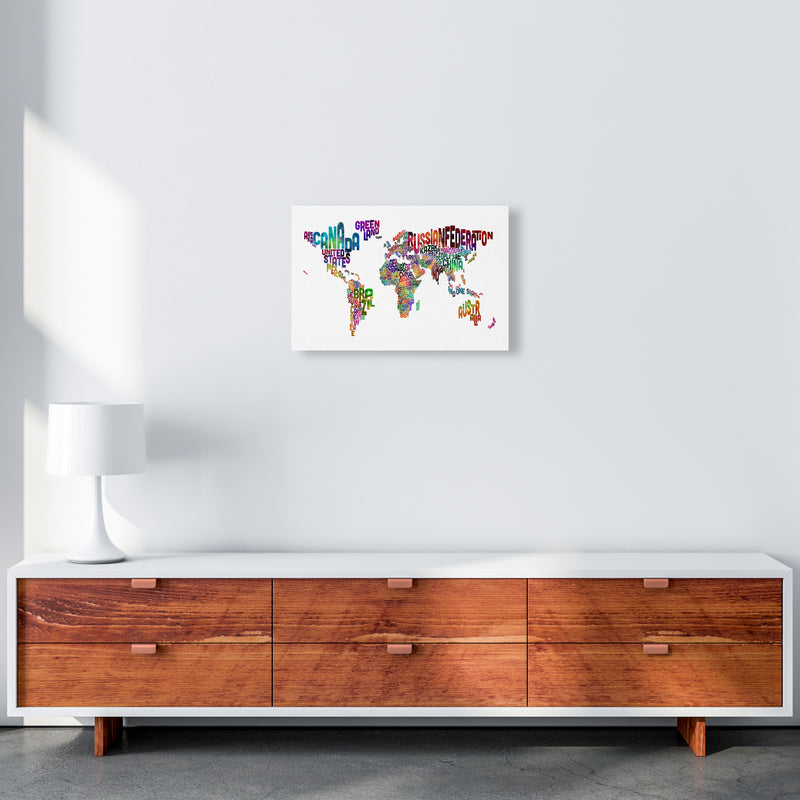 Text Map of the World Colour Art Print by Michael Tompsett A3 Canvas