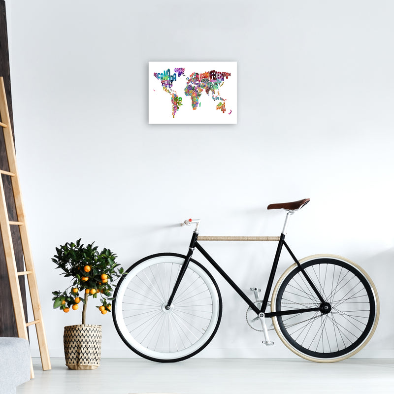 Text Map of the World Colour Art Print by Michael Tompsett A3 Black Frame
