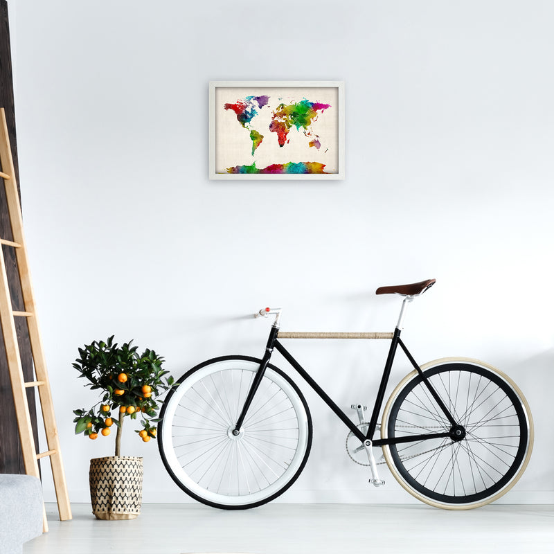 World Map Watercolour with Borders Print by Michael Tompsett A3 Oak Frame