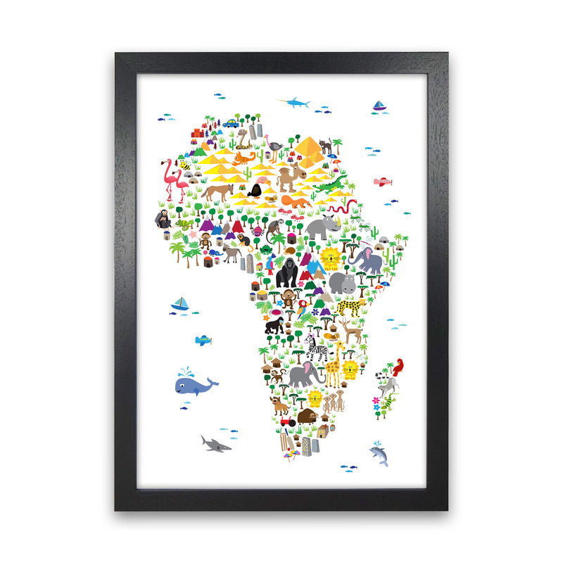 Animal Map of Africa Nursery Art Print by Michael Tompsett Black Grain