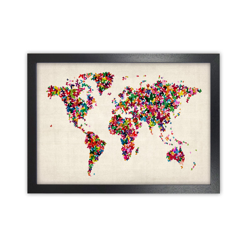 Butterfly Map of the World Art Print by Michael Tompsett Black Grain