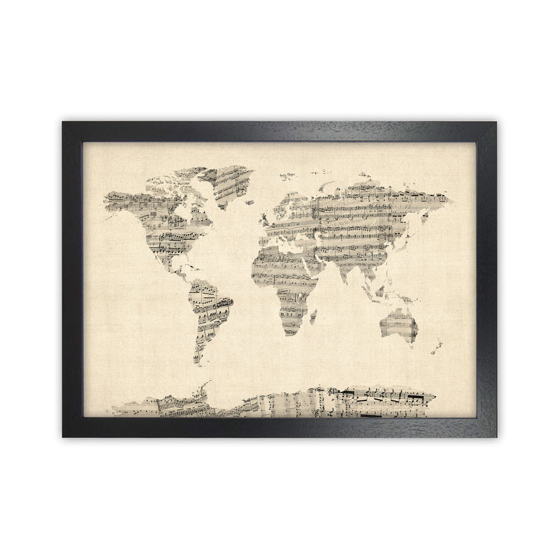 Sheet Music Map of the World Art Print by Michael Tompsett Black Grain