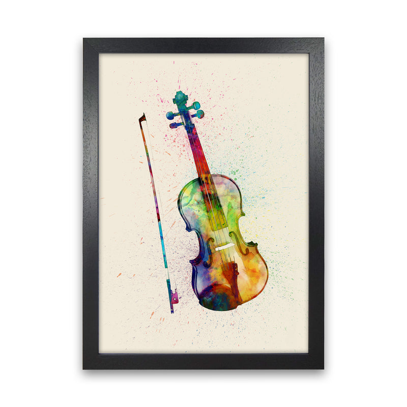 Violin Watercolour Multi-Colour Print by Michael Tompsett Black Grain