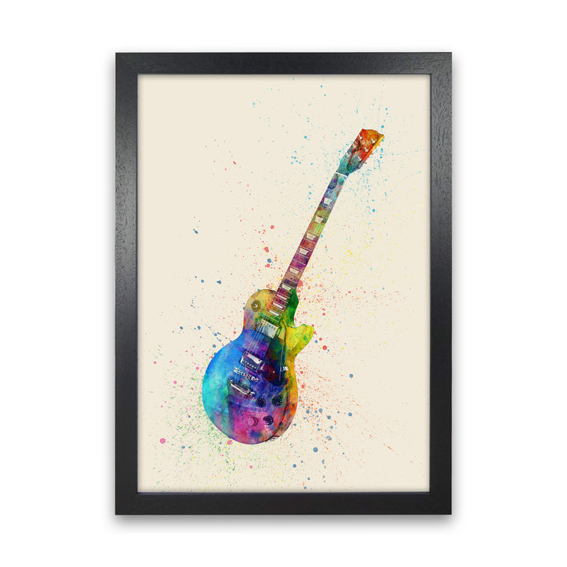 Electric Guitar Watercolour Ii Multi-Colour Print by Michael Tompsett Black Grain