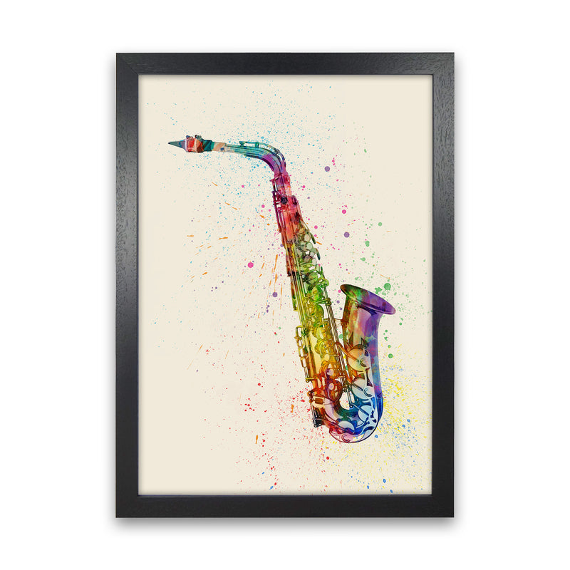 Saxophone Watercolour Multi-Colour Print by Michael Tompsett Black Grain