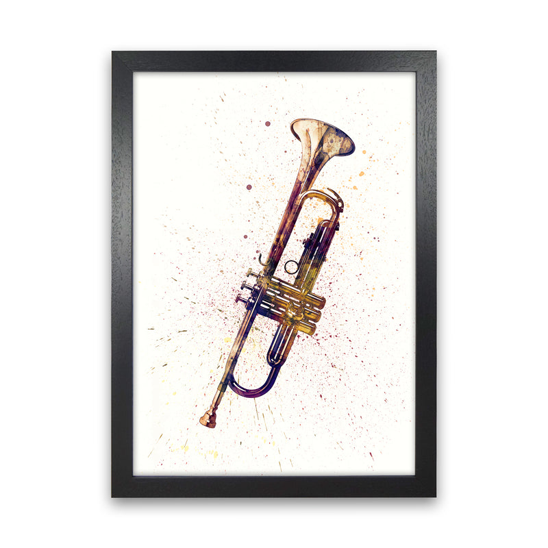 Trumpet Watercolour Music Art Print by Michael Tompsett Black Grain