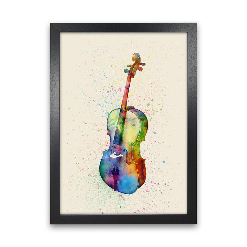 Cello Watercolour Multi-Colour Art Print by Michael Tompsett Black Grain