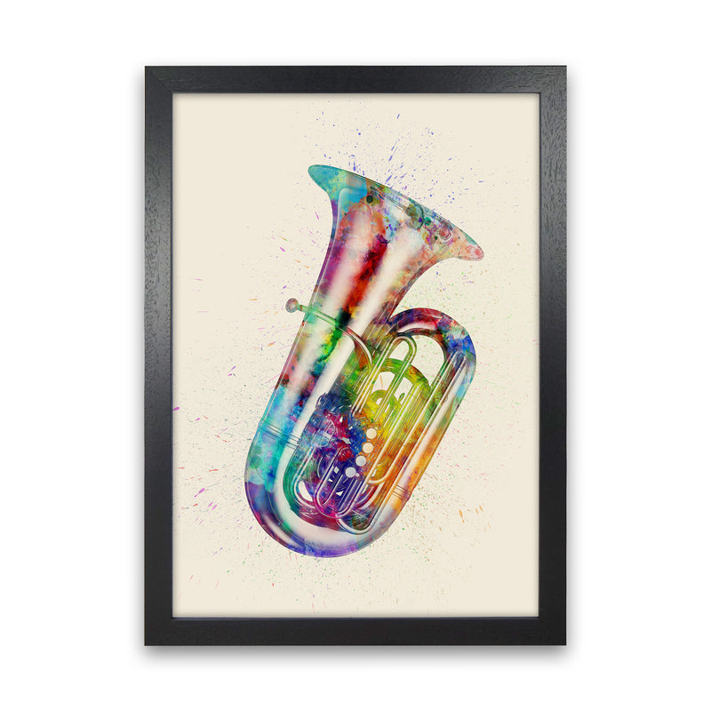 Tuba Watercolour Multi-Colour Art Print by Michael Tompsett Black Grain
