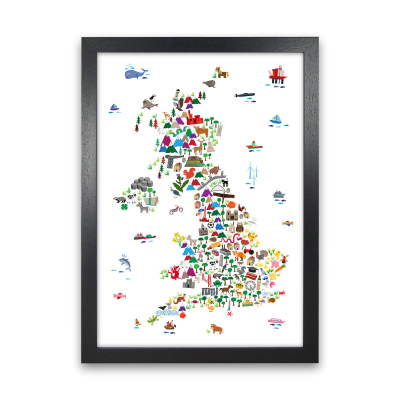 Animal Map of Great Britain Art Print by Michael Tompsett Black Grain