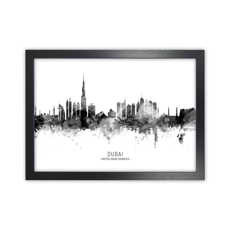 Dubai United Arab Emirates Skyline Black White City Name  by Michael Tompsett Black Grain