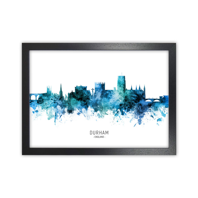 Durham England Skyline Blue City Name  by Michael Tompsett Black Grain