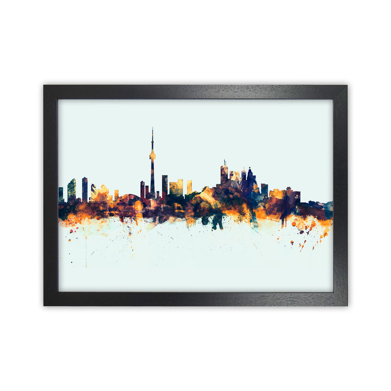 Toronto Canada Skyline Blue Orange Art Print by Michael Tompsett Black Grain