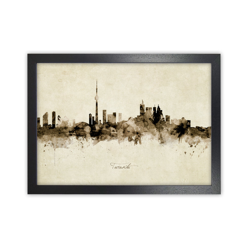 Toronto Canada Skyline Vintage Art Print by Michael Tompsett Black Grain
