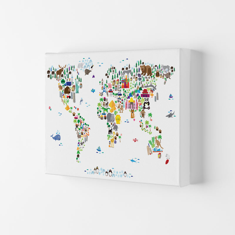Animal Map of the World Nursery Art Print by Michael Tompsett Canvas