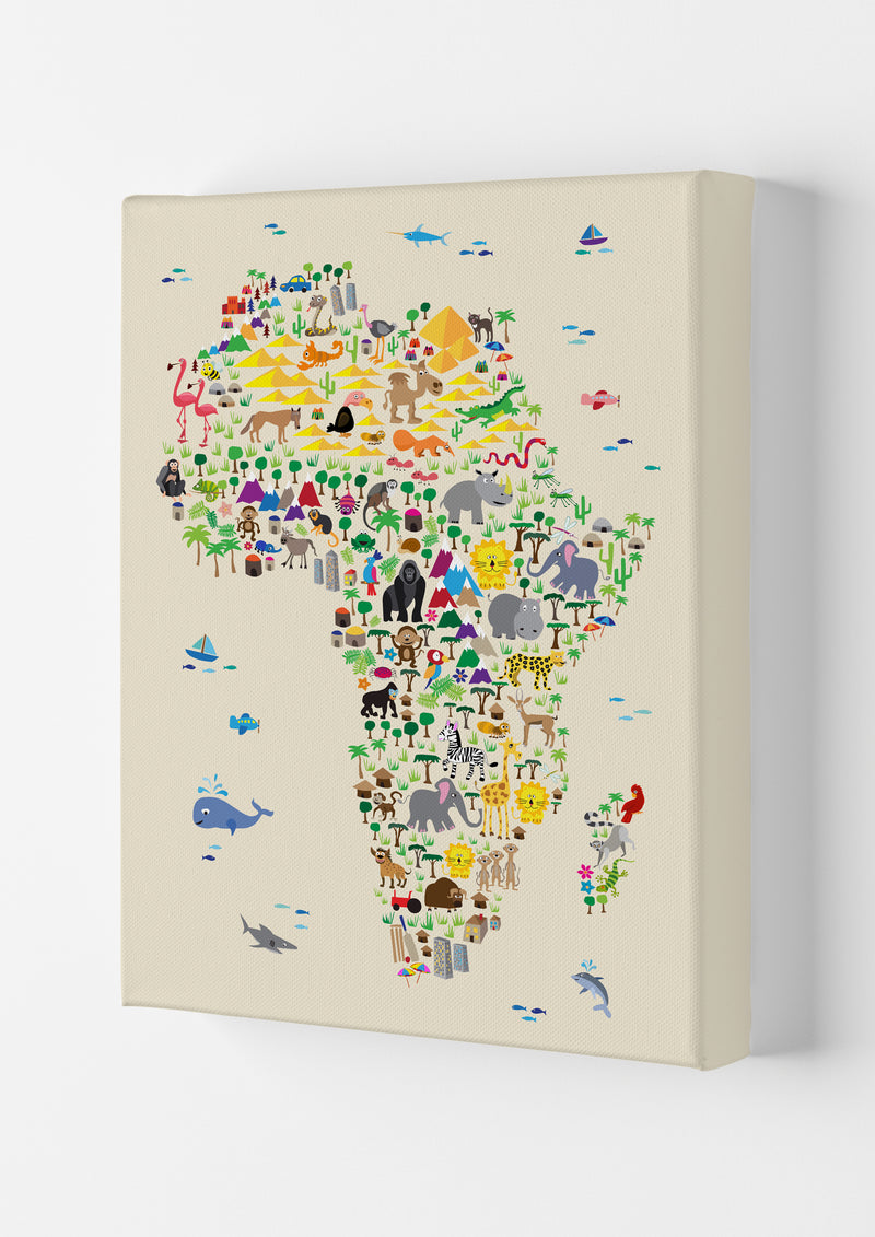 Animal Map of Africa Beige  Art Print by Michael Tompsett Canvas