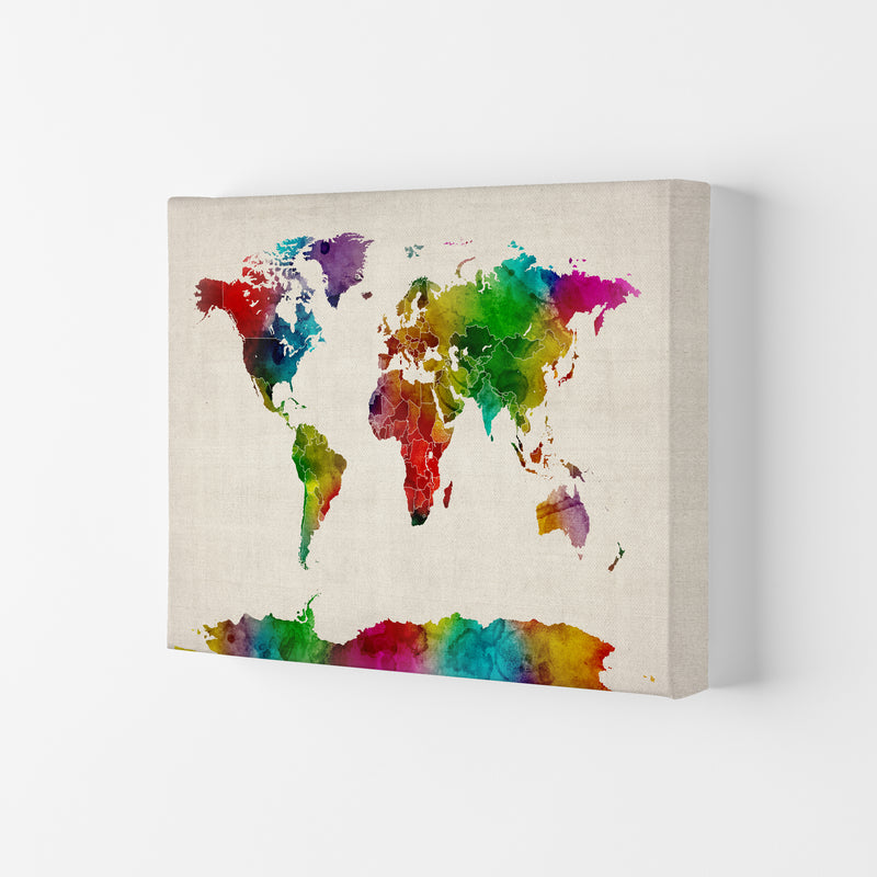 World Map Watercolour with Borders Print by Michael Tompsett Canvas