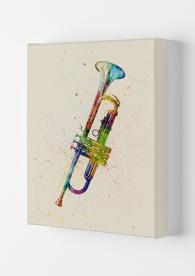 Trumpet Watercolour Multi-Colour Print by Michael Tompsett Canvas