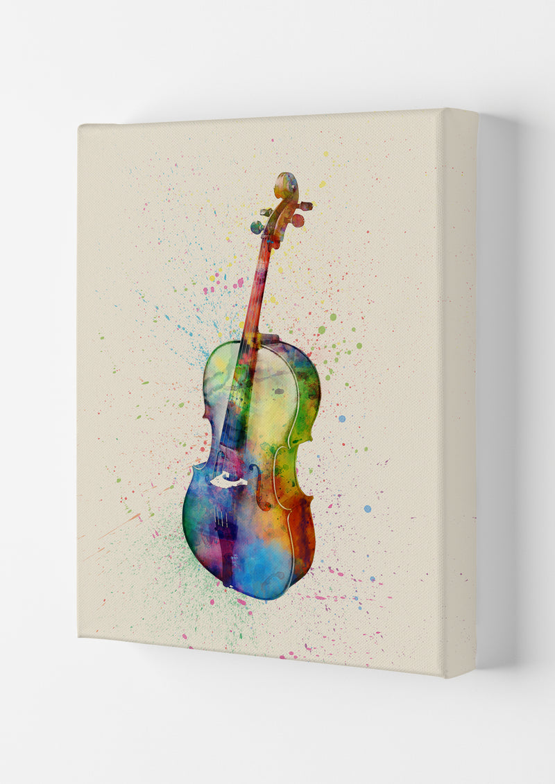 Cello Watercolour Multi-Colour Art Print by Michael Tompsett Canvas