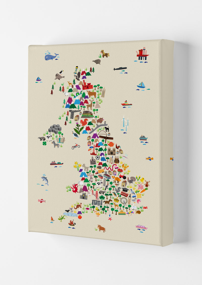 Animal Map of Great Britain Beige Print by Michael Tompsett Canvas