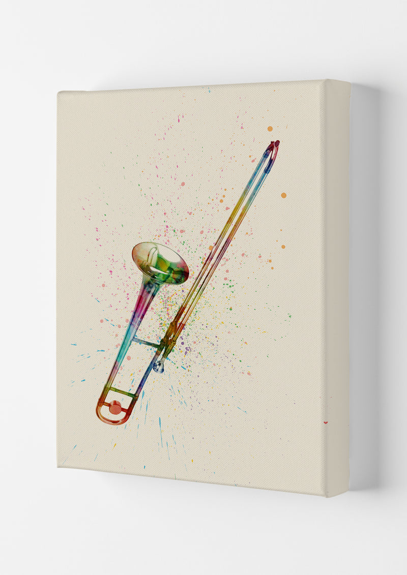 Trombone Watercolour Multi-Colour Print by Michael Tompsett Canvas
