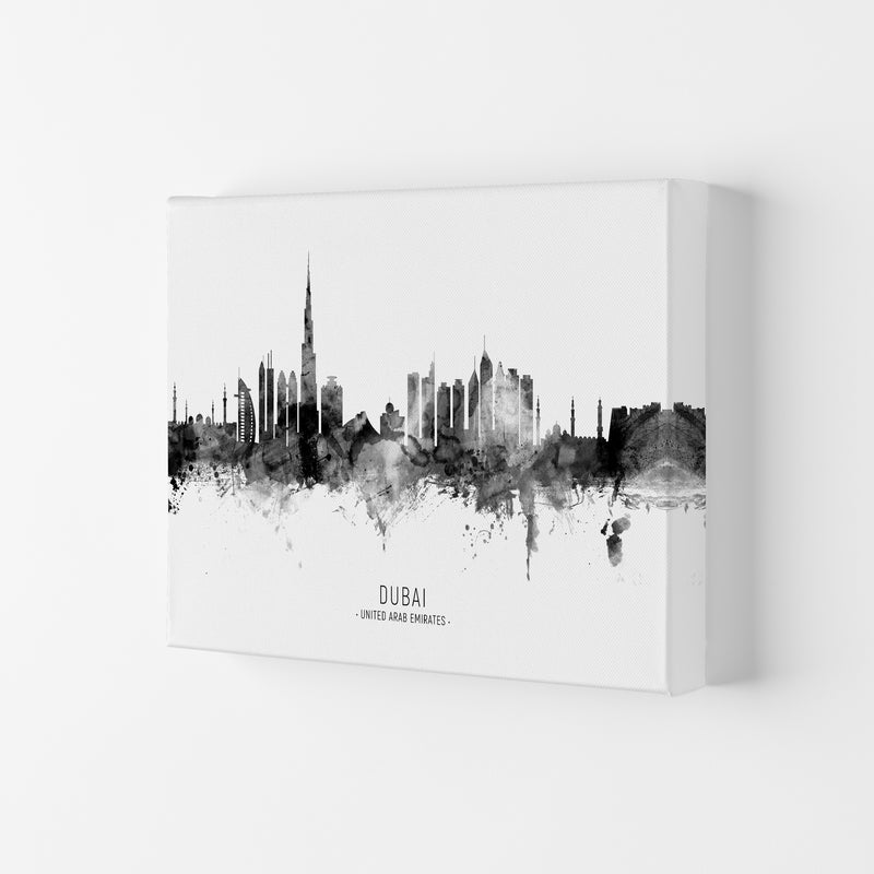 Dubai United Arab Emirates Skyline Black White City Name  by Michael Tompsett Canvas