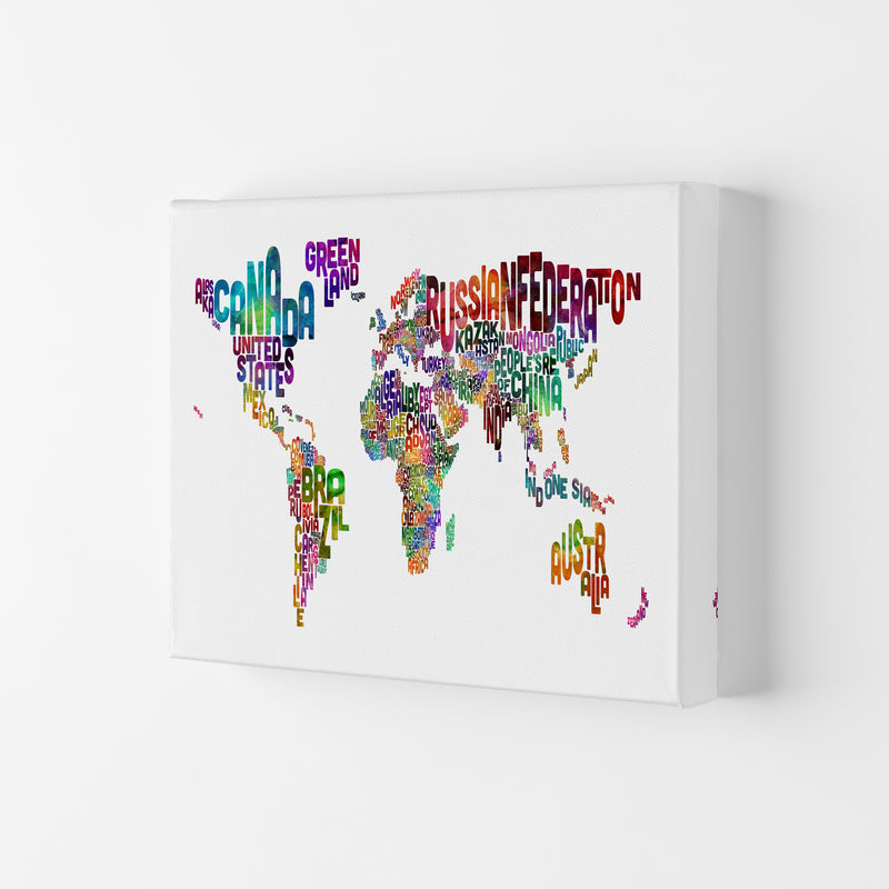 Text Map of the World Colour Art Print by Michael Tompsett Canvas