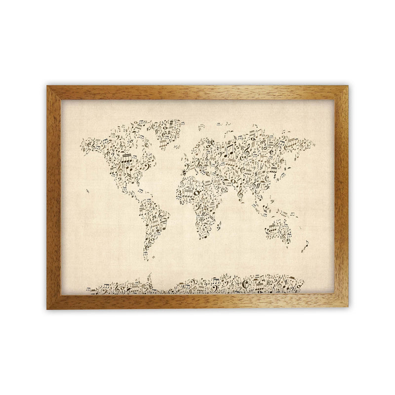 Music Notes Map of the World Art Print by Michael Tompsett Oak Grain