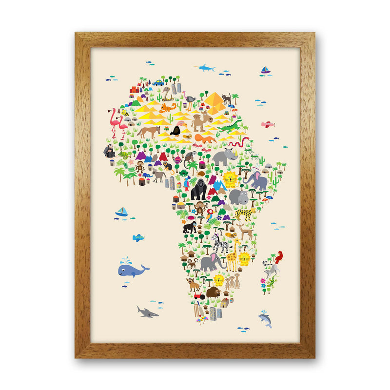Animal Map of Africa Beige  Art Print by Michael Tompsett Oak Grain
