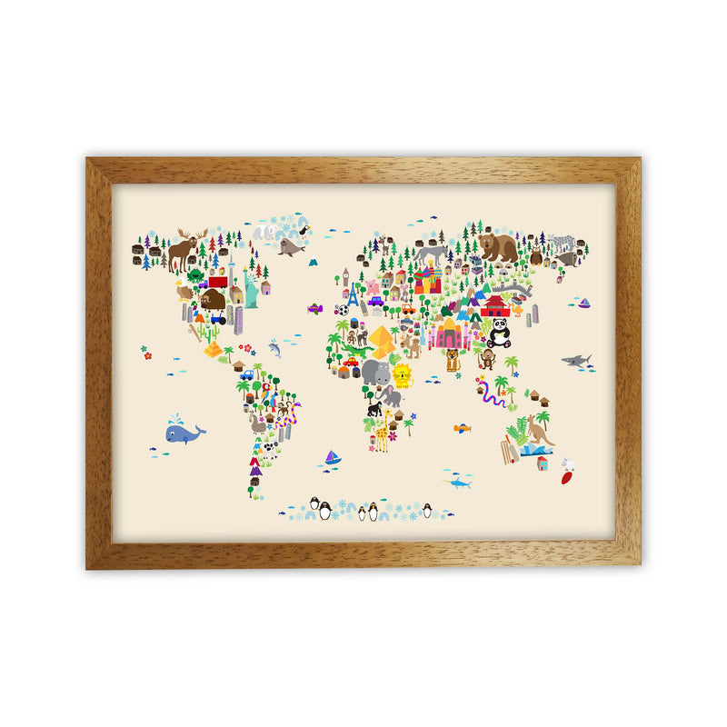 Animal Map of the World Beige Art Print by Michael Tompsett Oak Grain