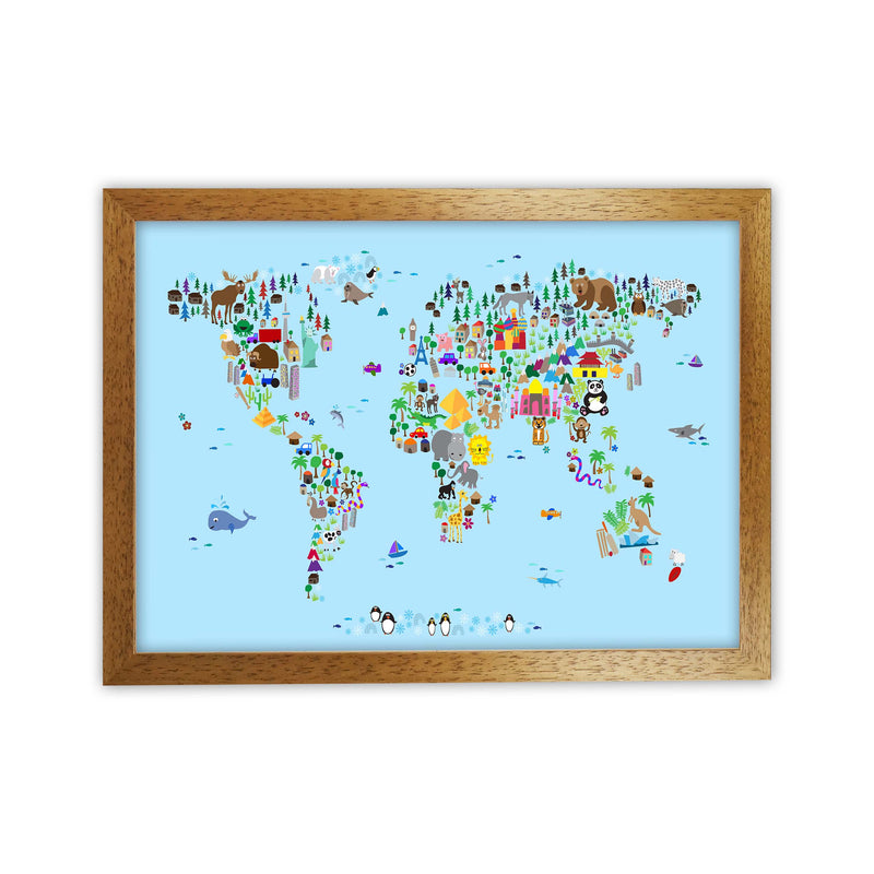 Animal Map of the World Blue Art Print by Michael Tompsett Oak Grain