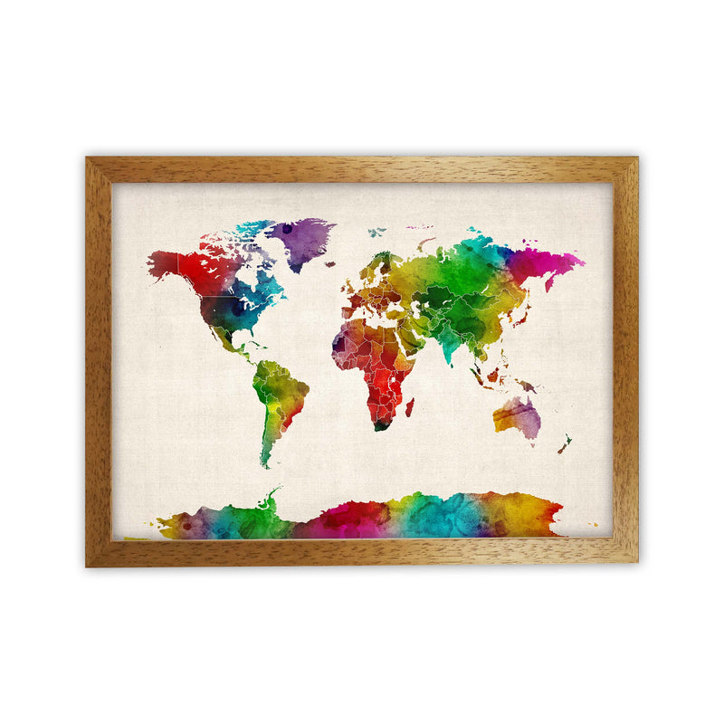 World Map Watercolour with Borders Print by Michael Tompsett Oak Grain
