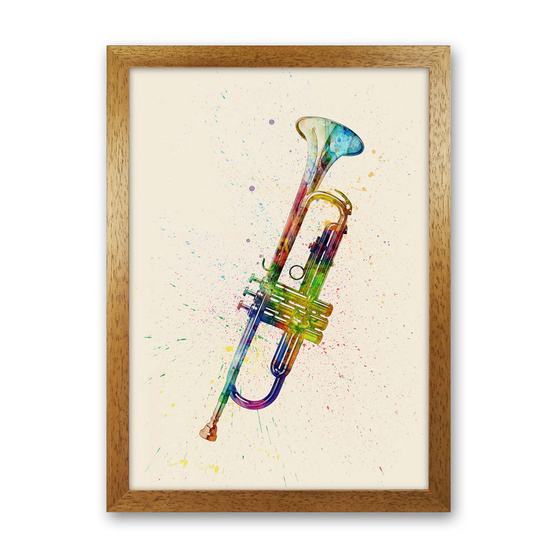 Trumpet Watercolour Multi-Colour Print by Michael Tompsett Oak Grain