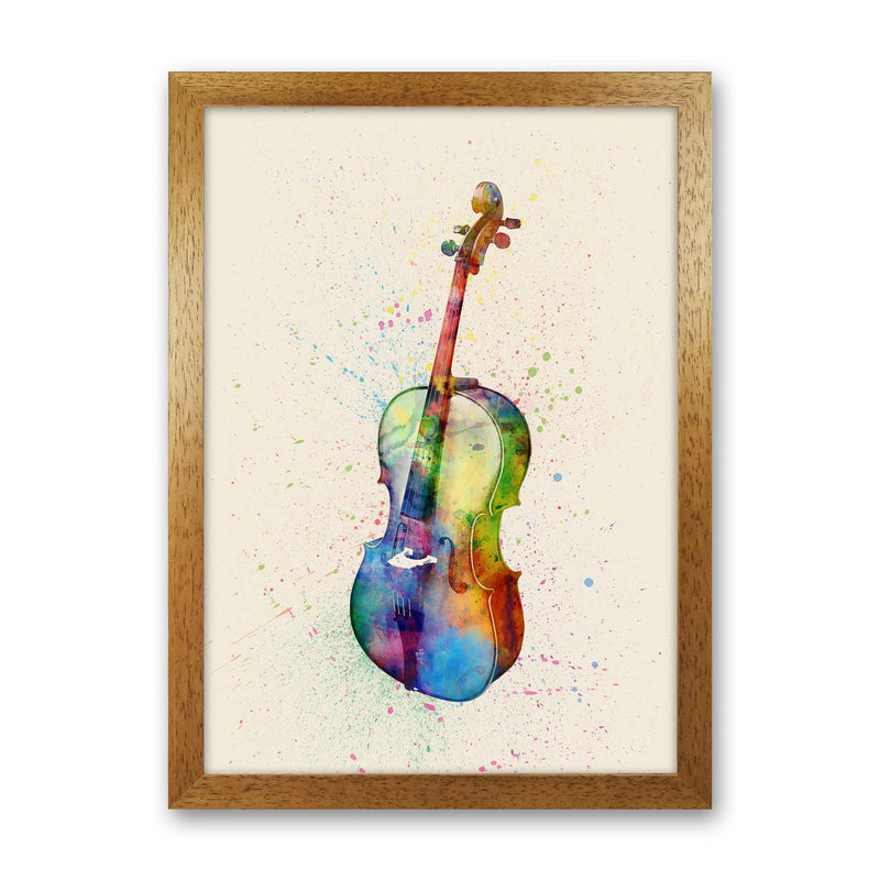 Cello Watercolour Multi-Colour Art Print by Michael Tompsett Oak Grain