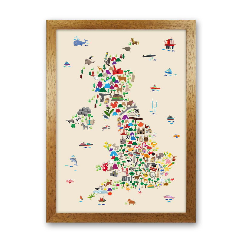 Animal Map of Great Britain Beige Print by Michael Tompsett Oak Grain