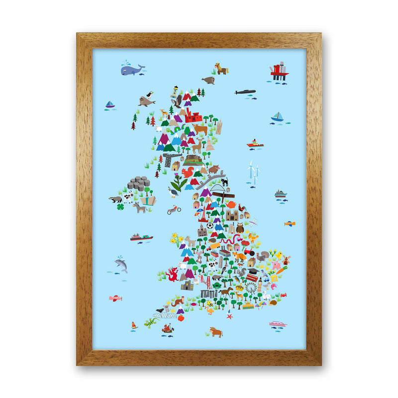 Animal Map of Great Britain Blue Print by Michael Tompsett Oak Grain