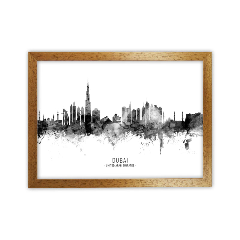 Dubai United Arab Emirates Skyline Black White City Name  by Michael Tompsett Oak Grain