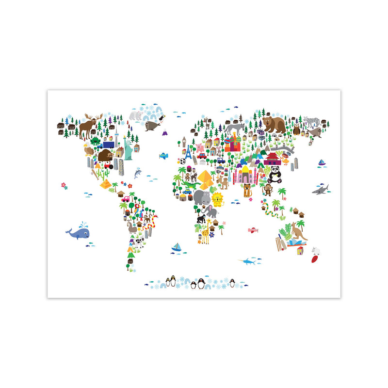 Animal Map of the World Nursery Art Print by Michael Tompsett Print Only