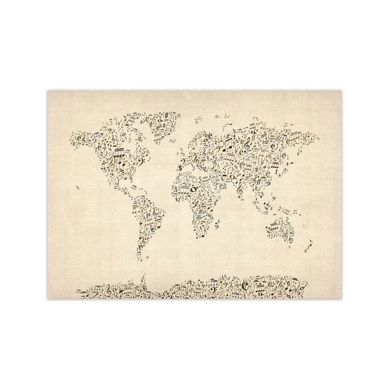 Music Notes Map of the World Art Print by Michael Tompsett Print Only