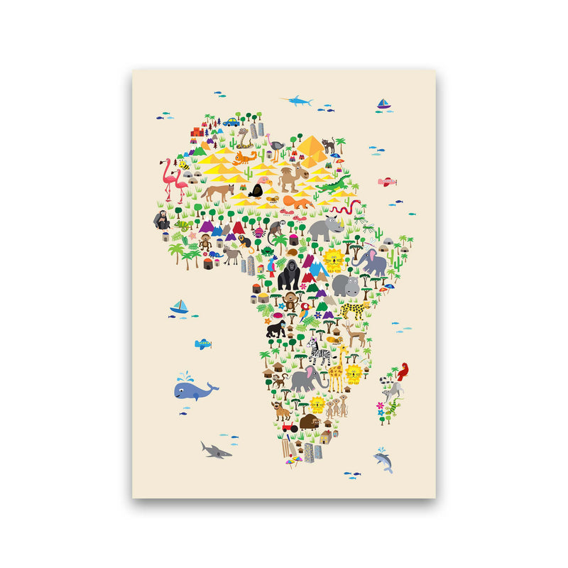 Animal Map of Africa Beige  Art Print by Michael Tompsett Print Only